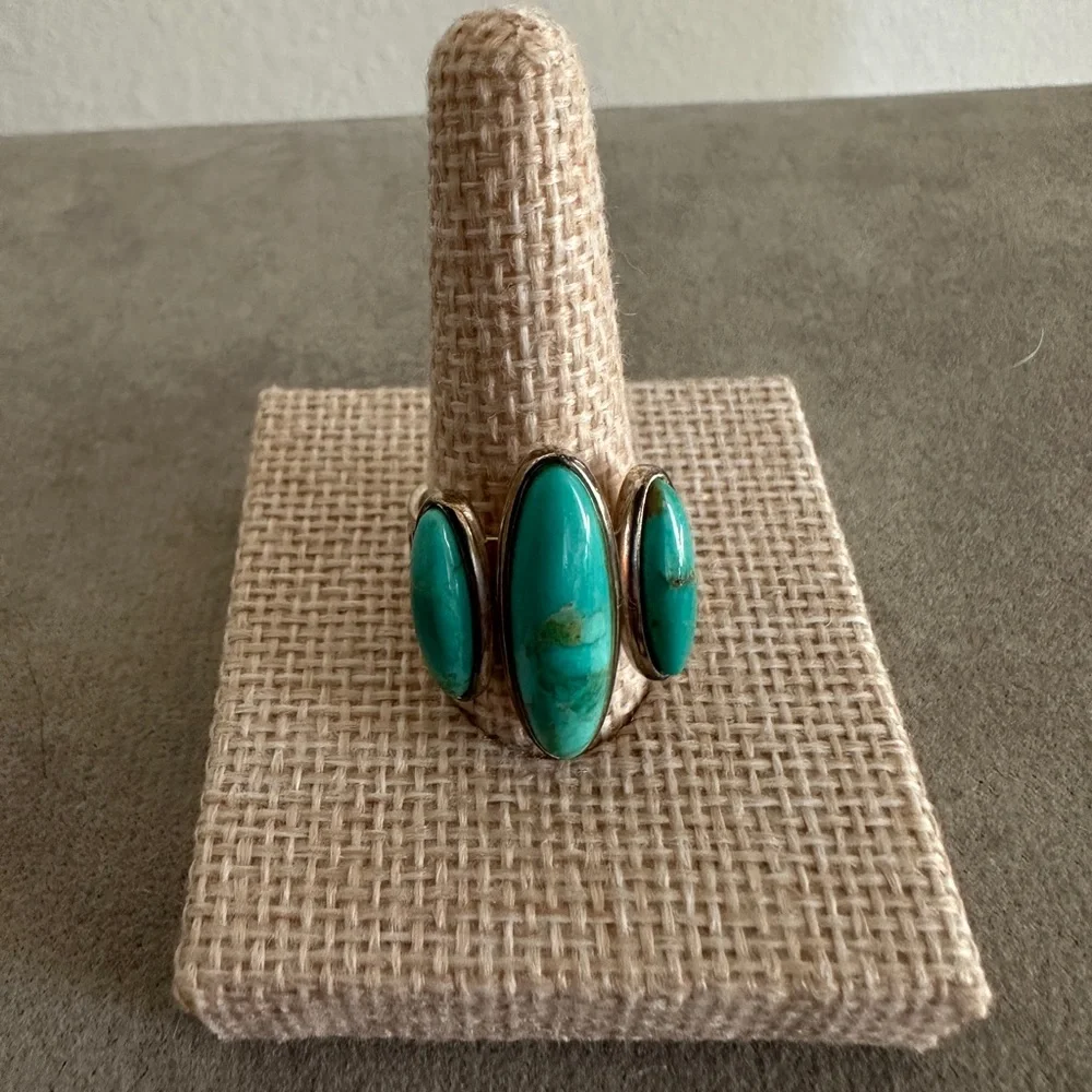 Elegant Turquoise 3 Stone Ring in Sterling Silver by Jay King - Picture 2 of 8